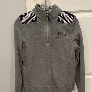 Vineyard Vines Gray Quarter-Zip with Navy Accents Size Medium